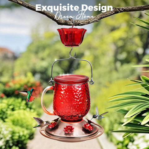 Kingsyard glass hummingbird feeder ant moat deters pests around nectar.