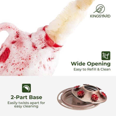 Kingsyard glass hummingbird feeder bee guard ports protect nectar from intruders.