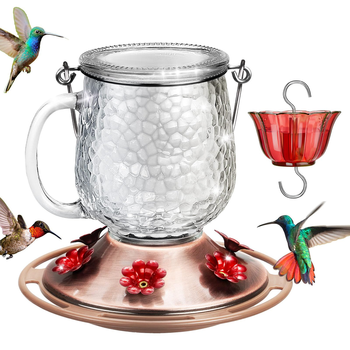 Kingsyard Glass Hummingbird Feeder with gradient ports attracts multiple birds to your garden.