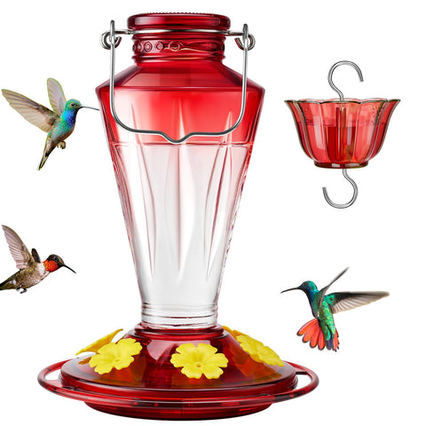 Kingsyard glass hummingbird feeder with gradient red, easy nectar monitoring