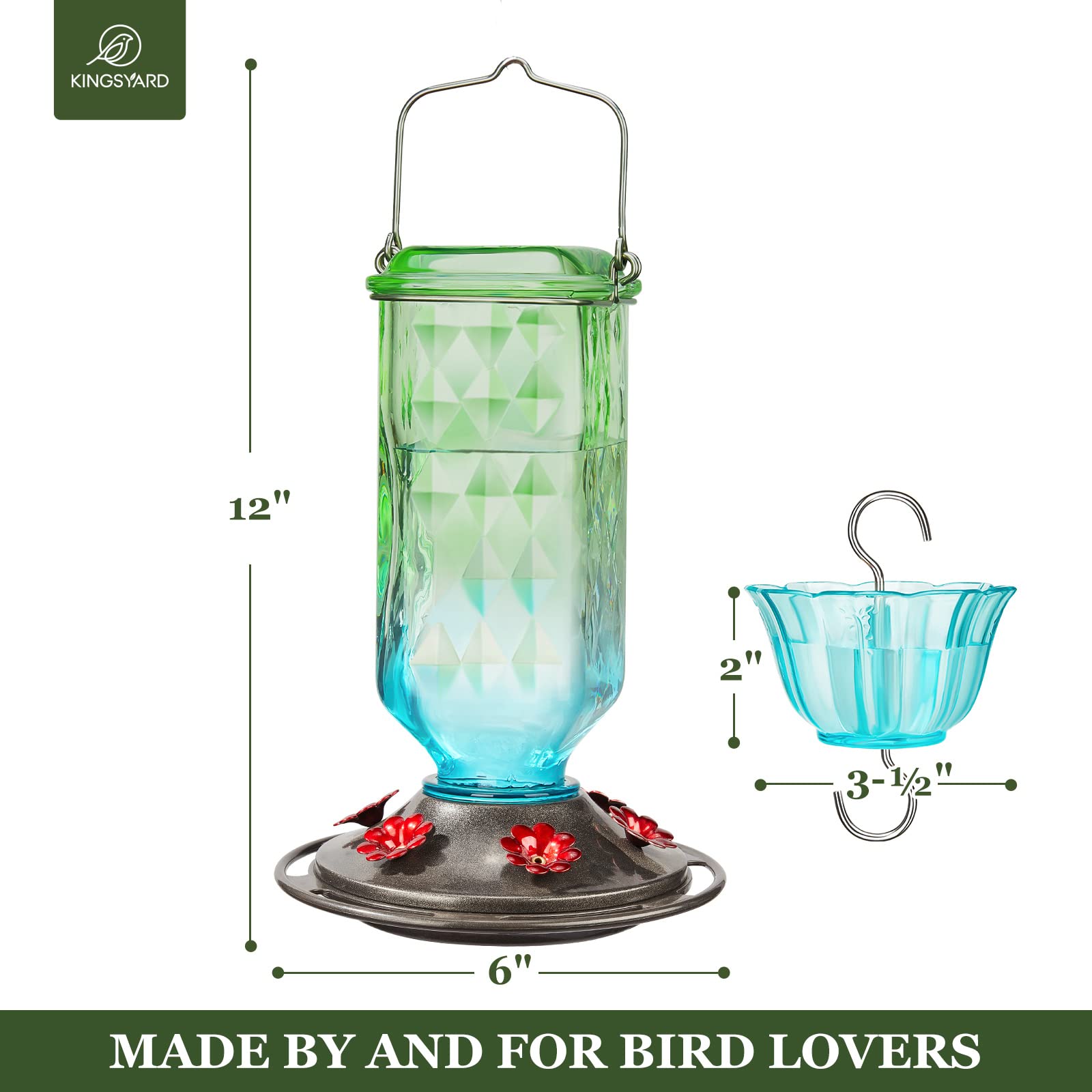Kingsyard glass hummingbird feeder green and blue colors enhance outdoor decor