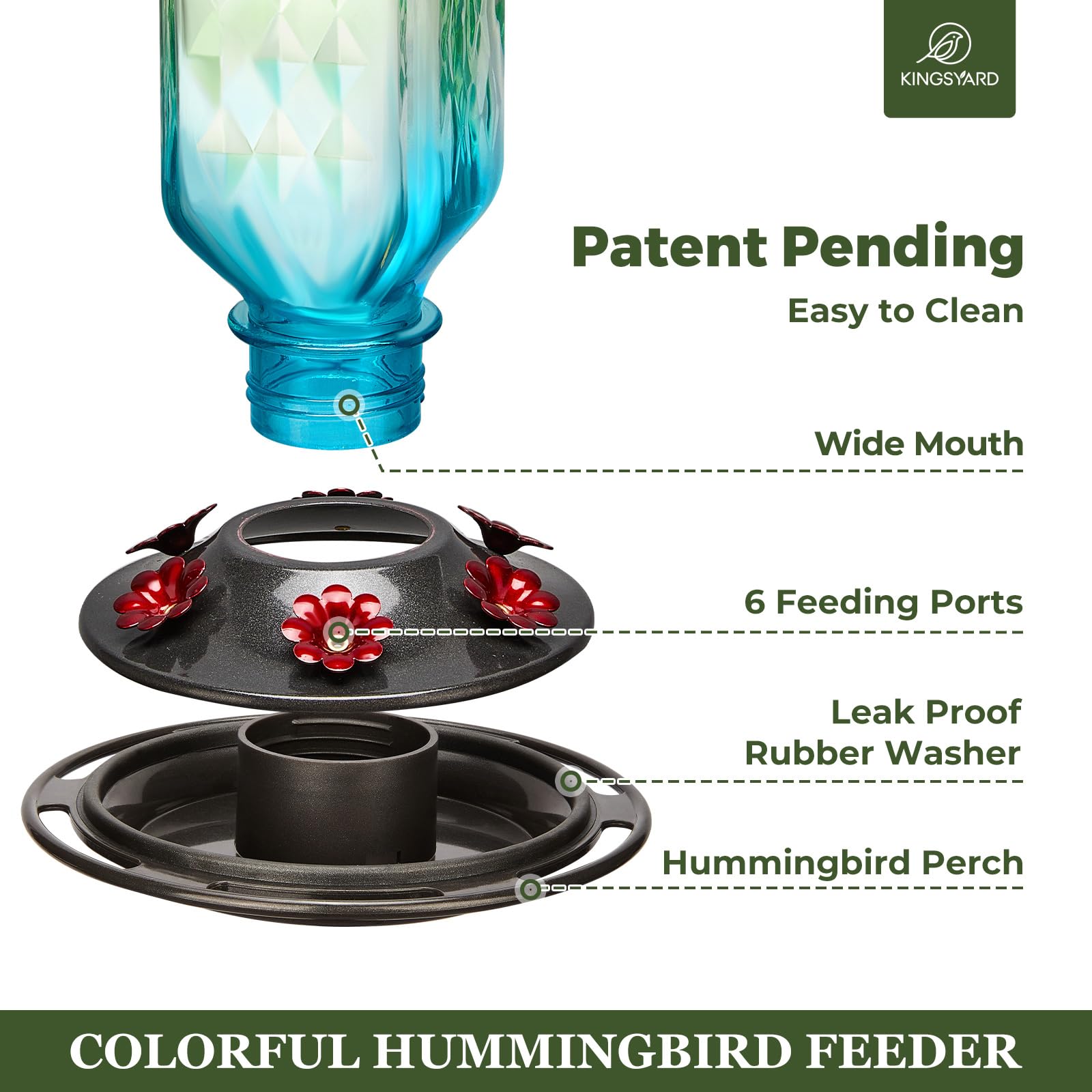 Kingsyard glass hummingbird feeder with leak-proof seal prevents spills during windy days