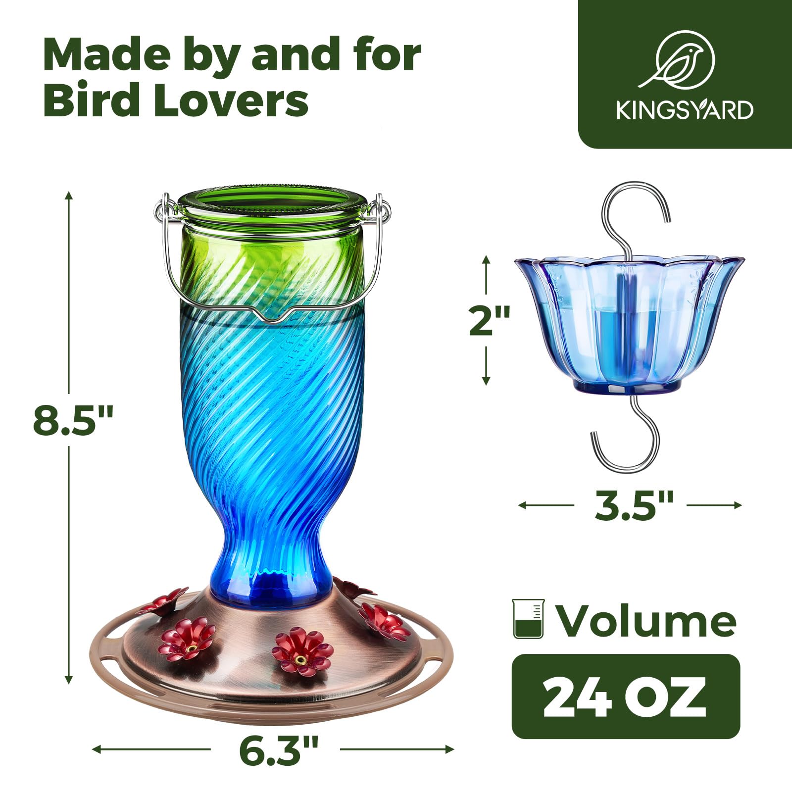 Kingsyard nectar bottle, 24 oz capacity, easy to refill during garden visits