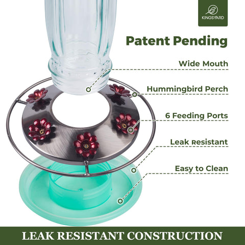 Kingsyard glass nectar container showing 16 oz capacity for steady feeding