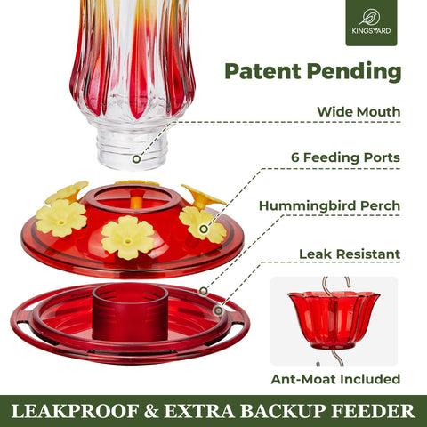 Kingsyard red feeder with bee-proof ports close-up for hummingbirds
