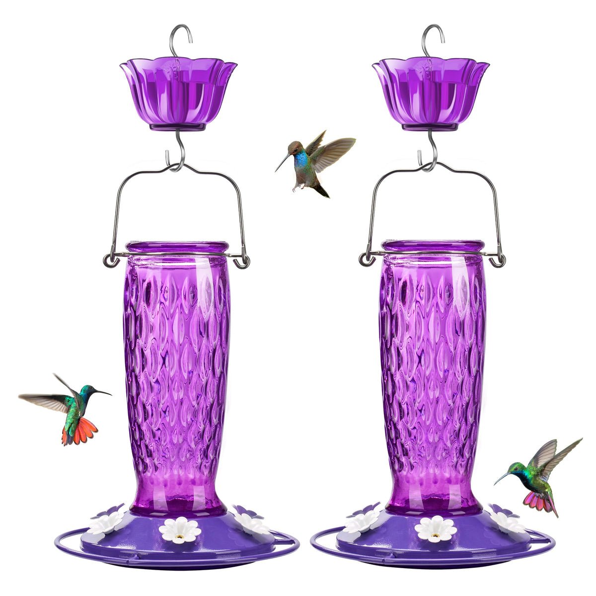 Kingsyard glass hummingbird feeder with retro vase design attracts hummingbirds outdoors.