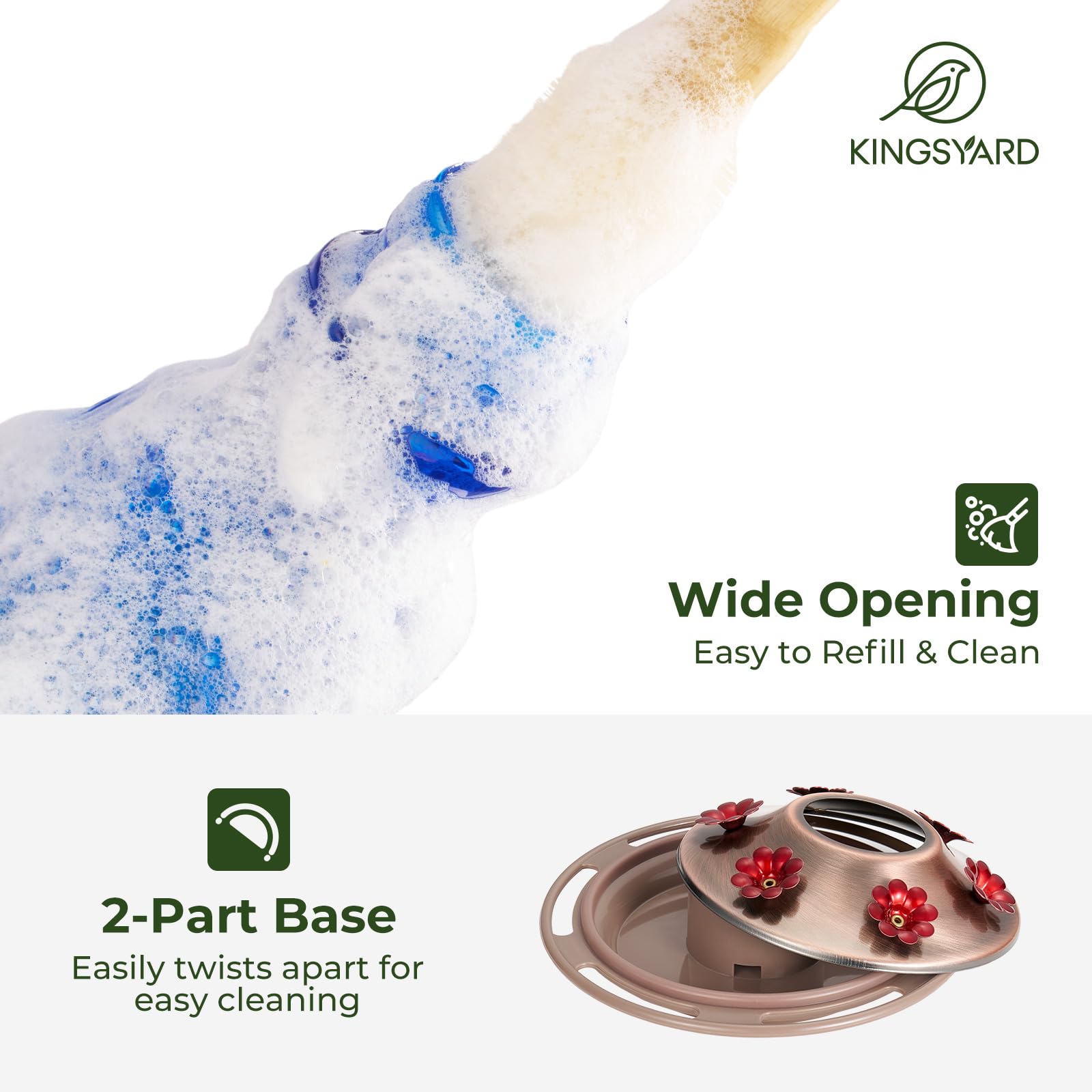 Kingsyard wide-mouth design simplifies filling and cleaning after outdoor use
