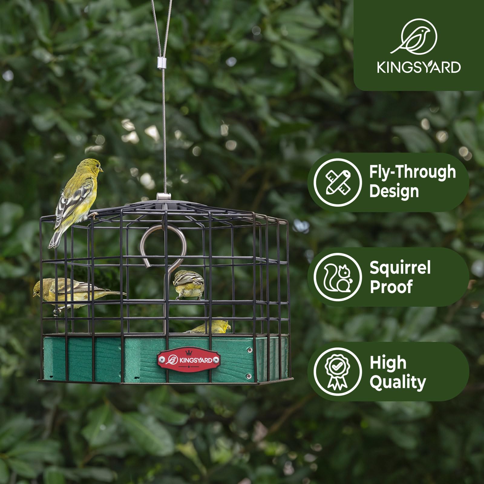 Kingsyard green outdoor bird feeder with fly-through design boosts visits.