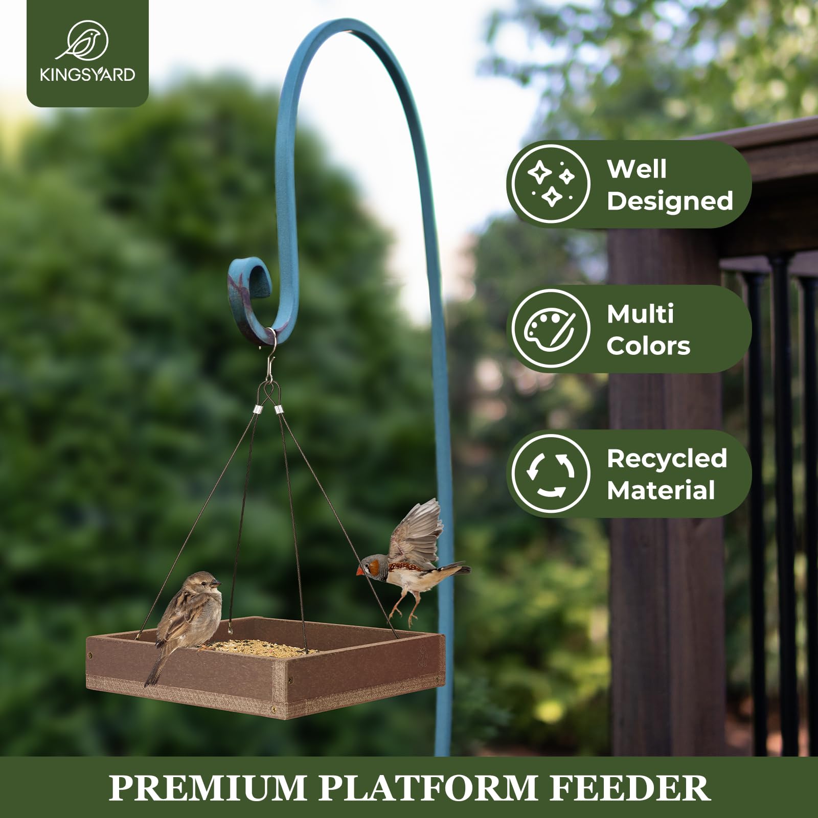 Kingsyard heavy-duty feeder—stable outdoor unit avoids tipping while birds feed.
