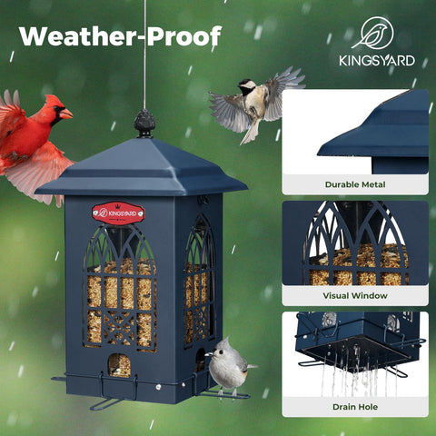 Kingsyard House-shaped design adds charm while feeding small birds.