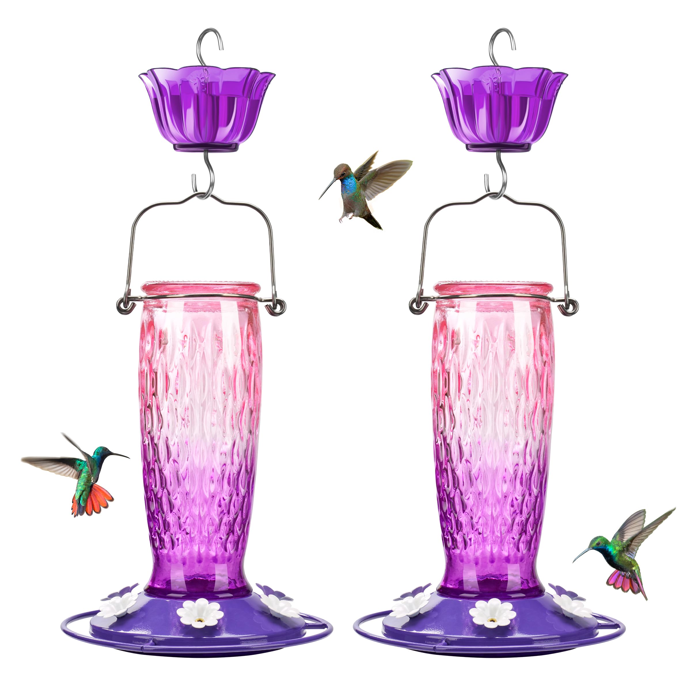 Kingsyard hummingbird feeder with pink-purple gradient for outdoor nectar viewing and backyard delight.