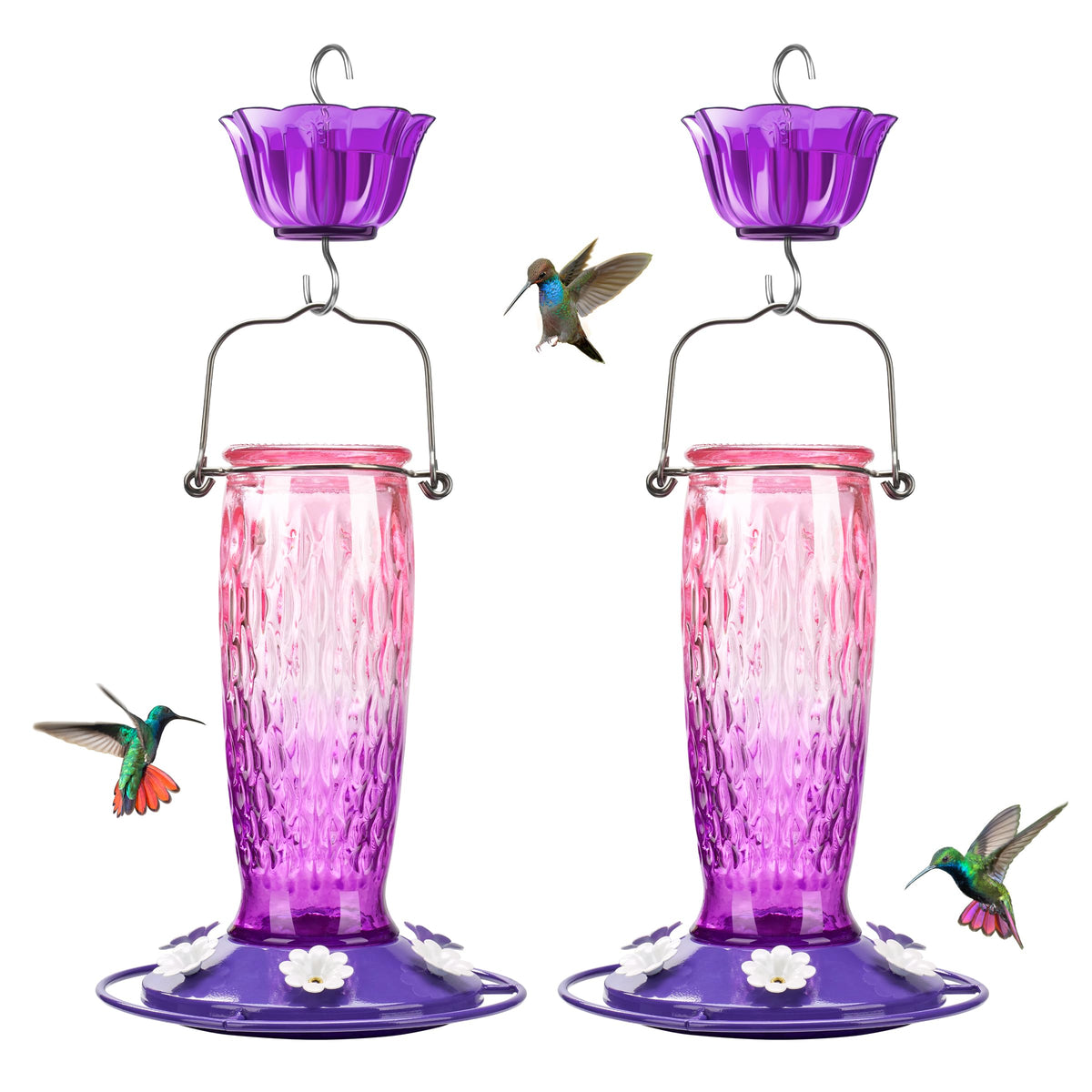 Kingsyard hummingbird feeder with pink-purple gradient for outdoor nectar viewing and backyard delight.