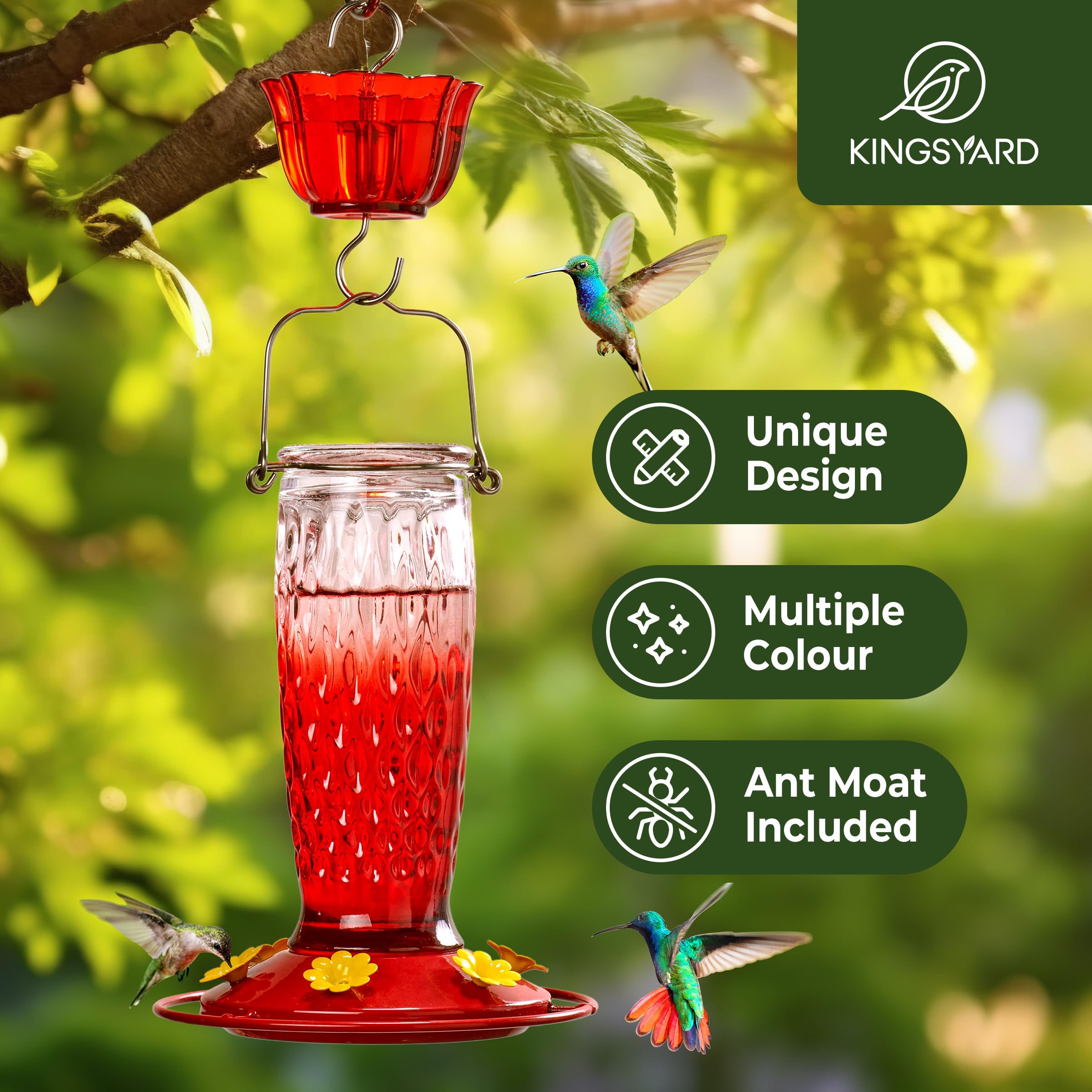 Kingsyard hummingbird feeder ant moat side view protects nectar from ants