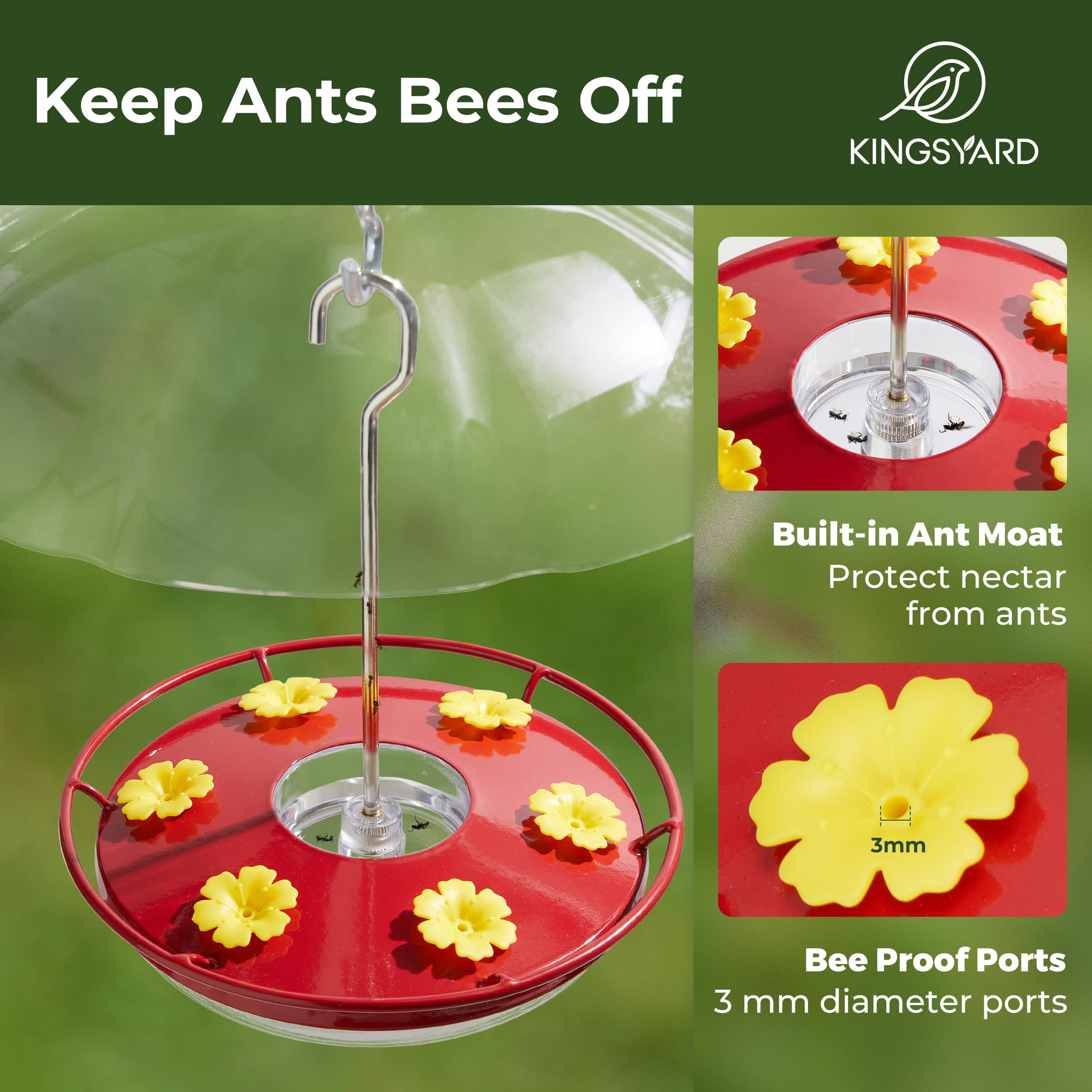 Ant moat on Kingsyard feeder creating water barrier against ants