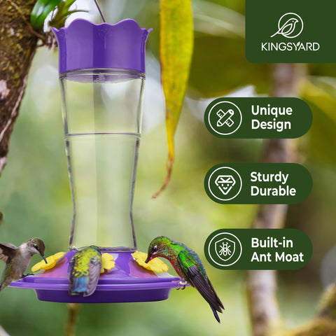 Kingsyard hummingbird feeder with built-in ant moat deters nectar intrusion