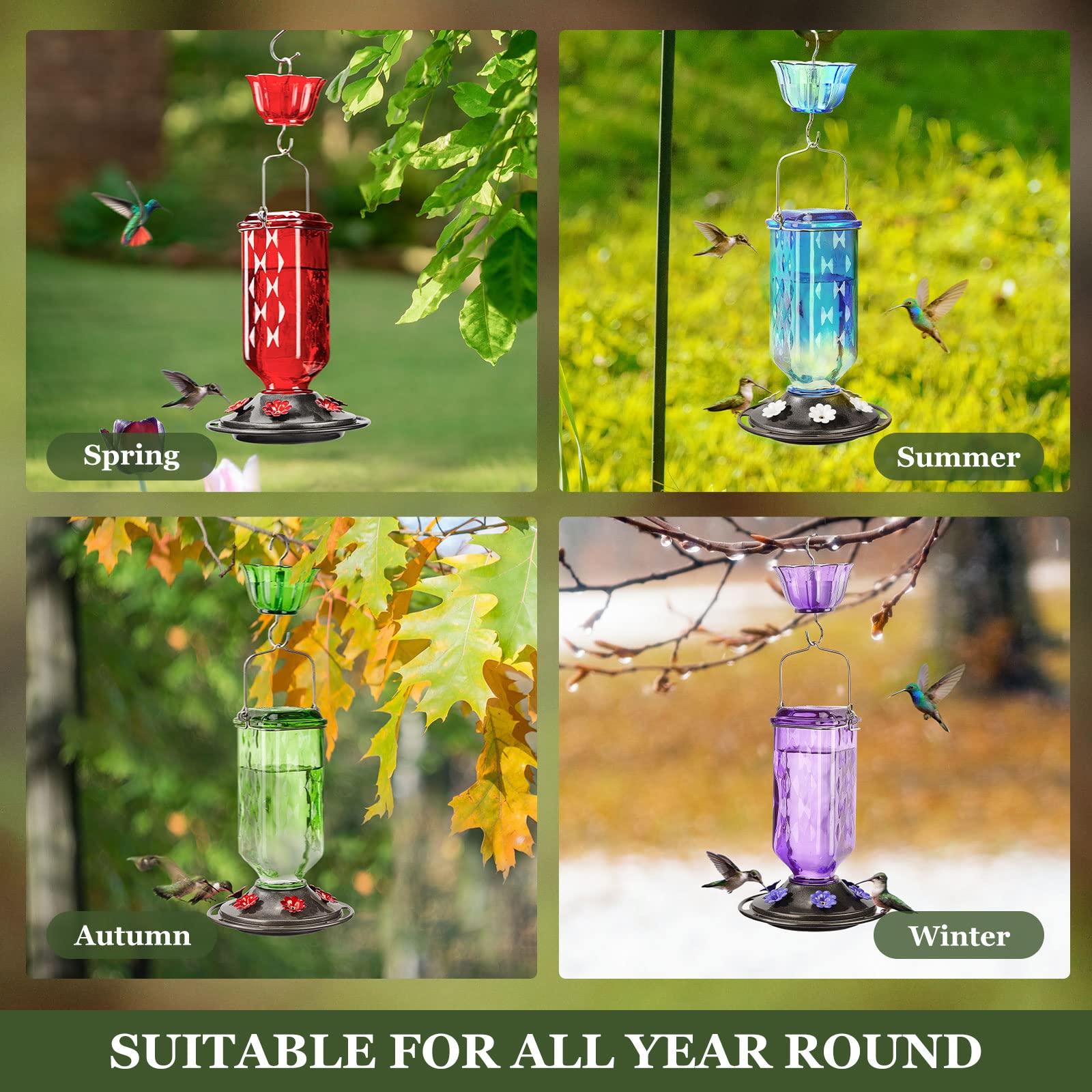 Kingsyard blue glass hummingbird feeder adds color while supporting bird visits.