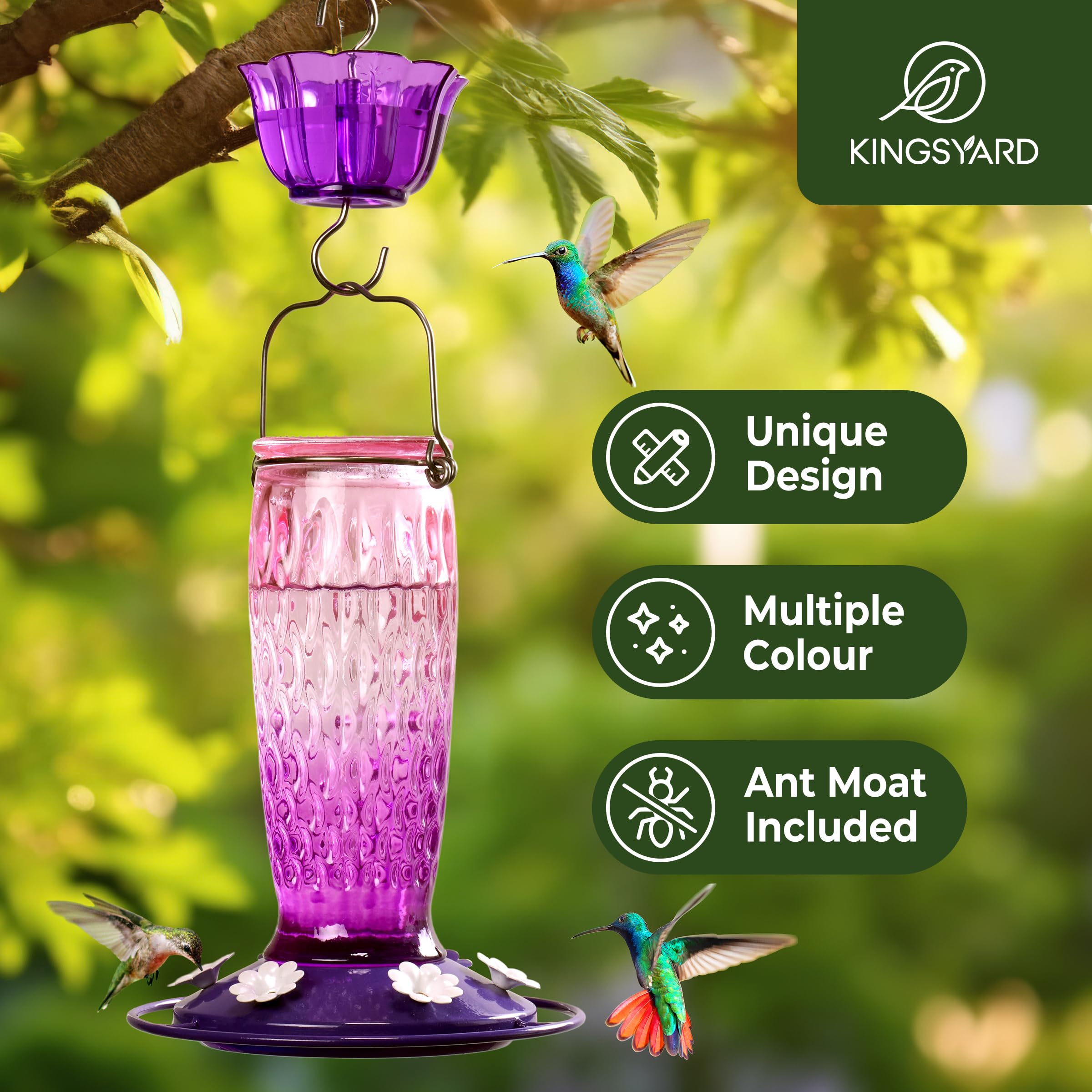 Kingsyard feeder with bee guard ports keeps bees away during feeding.