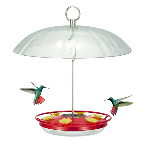 Kingsyard hummingbird feeder with rain guard dome protecting nectar outdoors