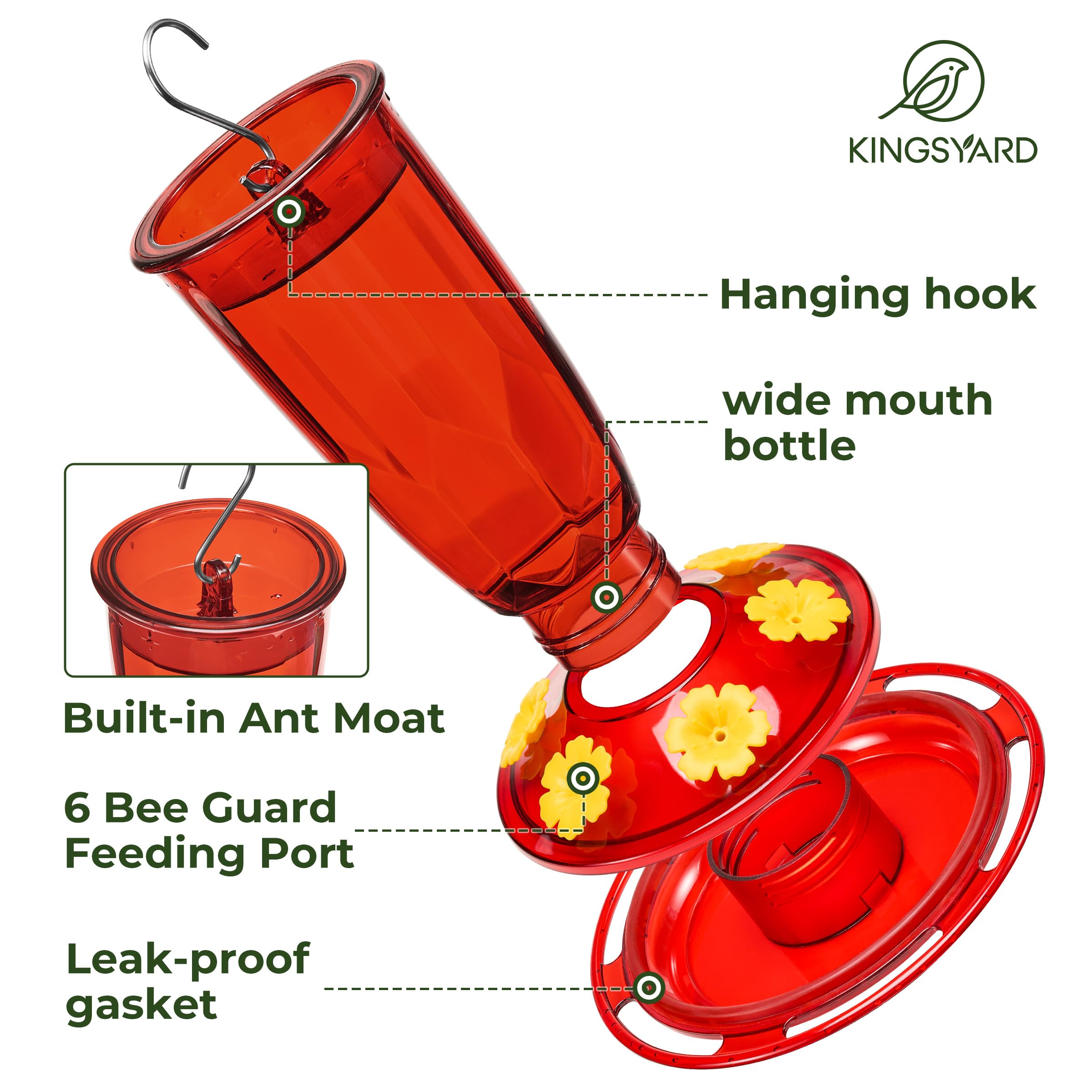 Kingsyard feeder features a wide-mouth design for easy refilling and cleaning