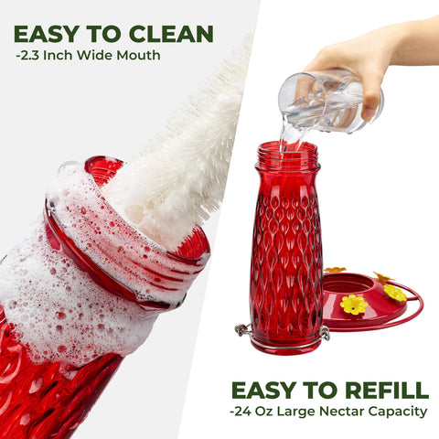Kingsyard Hummingbird Feeder wide-mouth design simplifies refilling and cleaning.