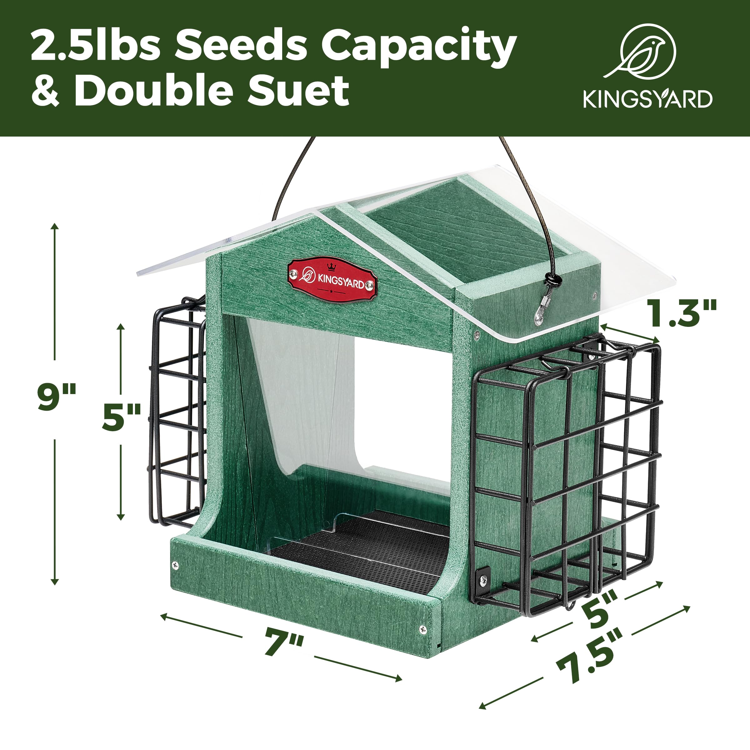 Kingsyard large 2.5 lb capacity supports steady feeding for different birds.