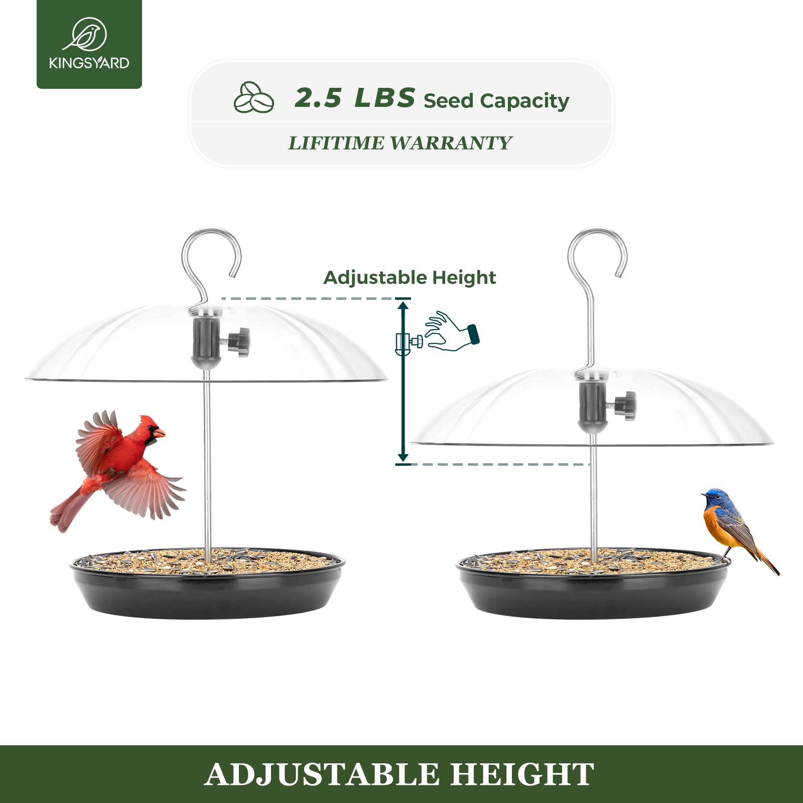 Kingsyard large-capacity seed tray reduces refills for busy backyard birding.