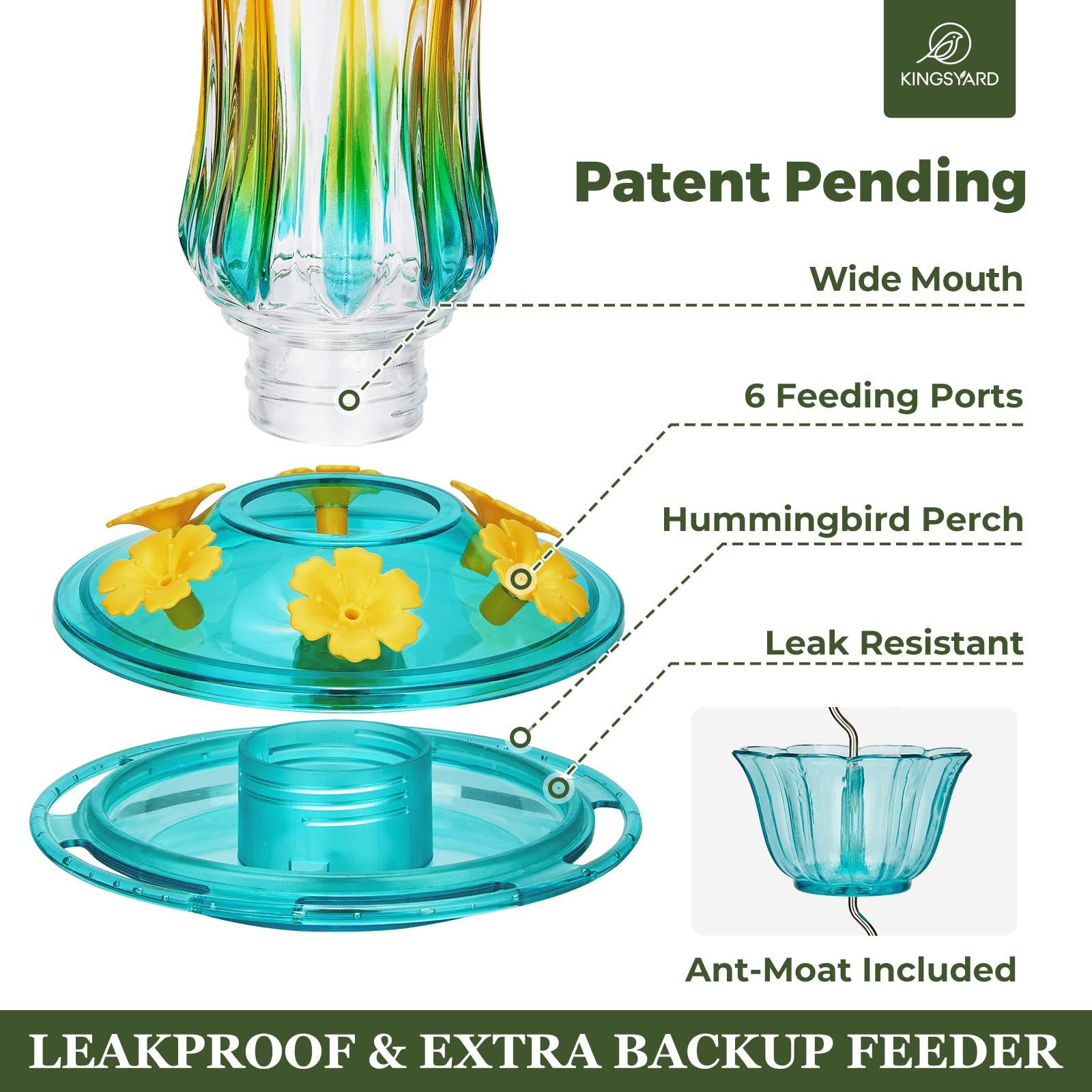 Kingsyard leak-proof base keeps nectar secure during outdoor use