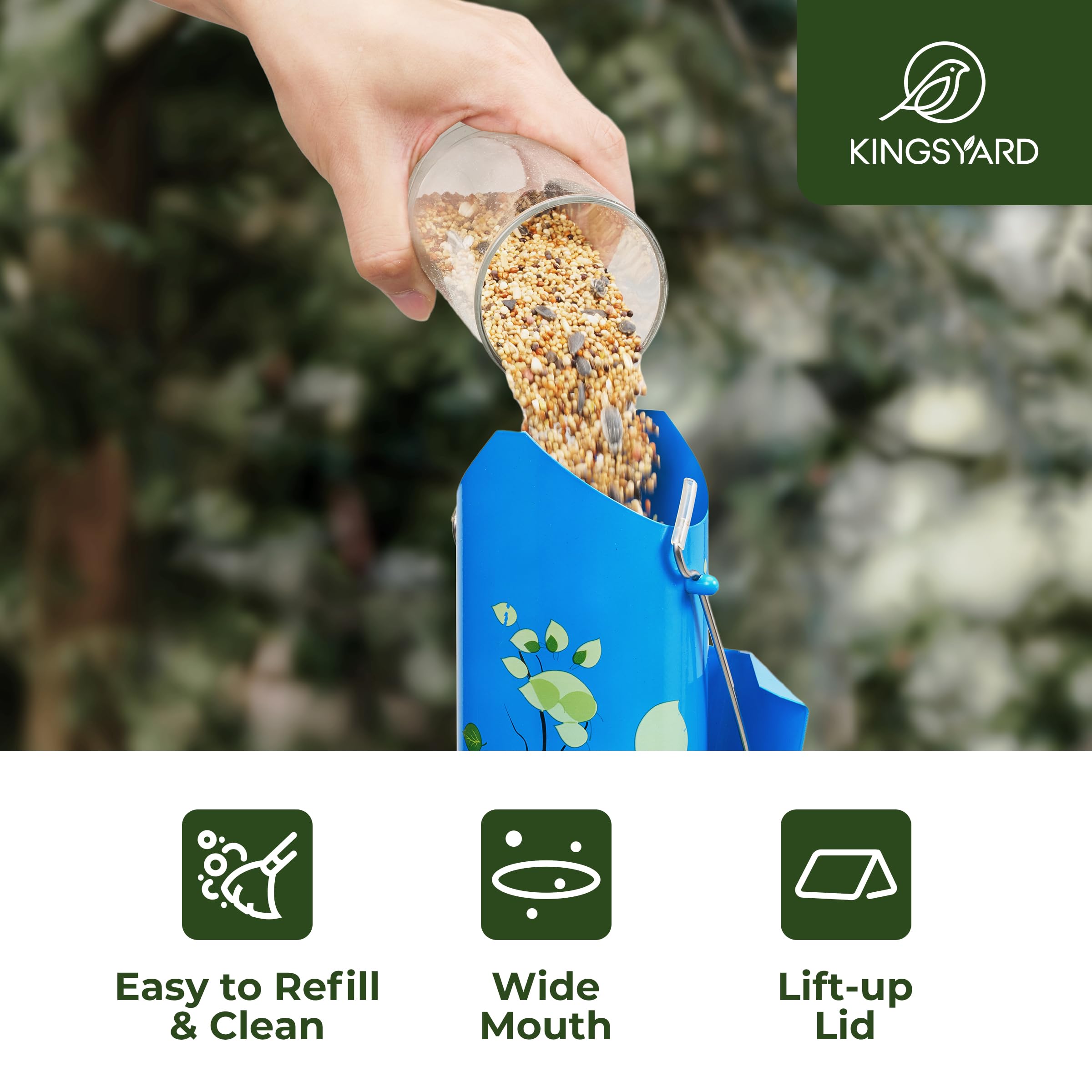 Kingsyard lid allows easy fill when refilling seeds