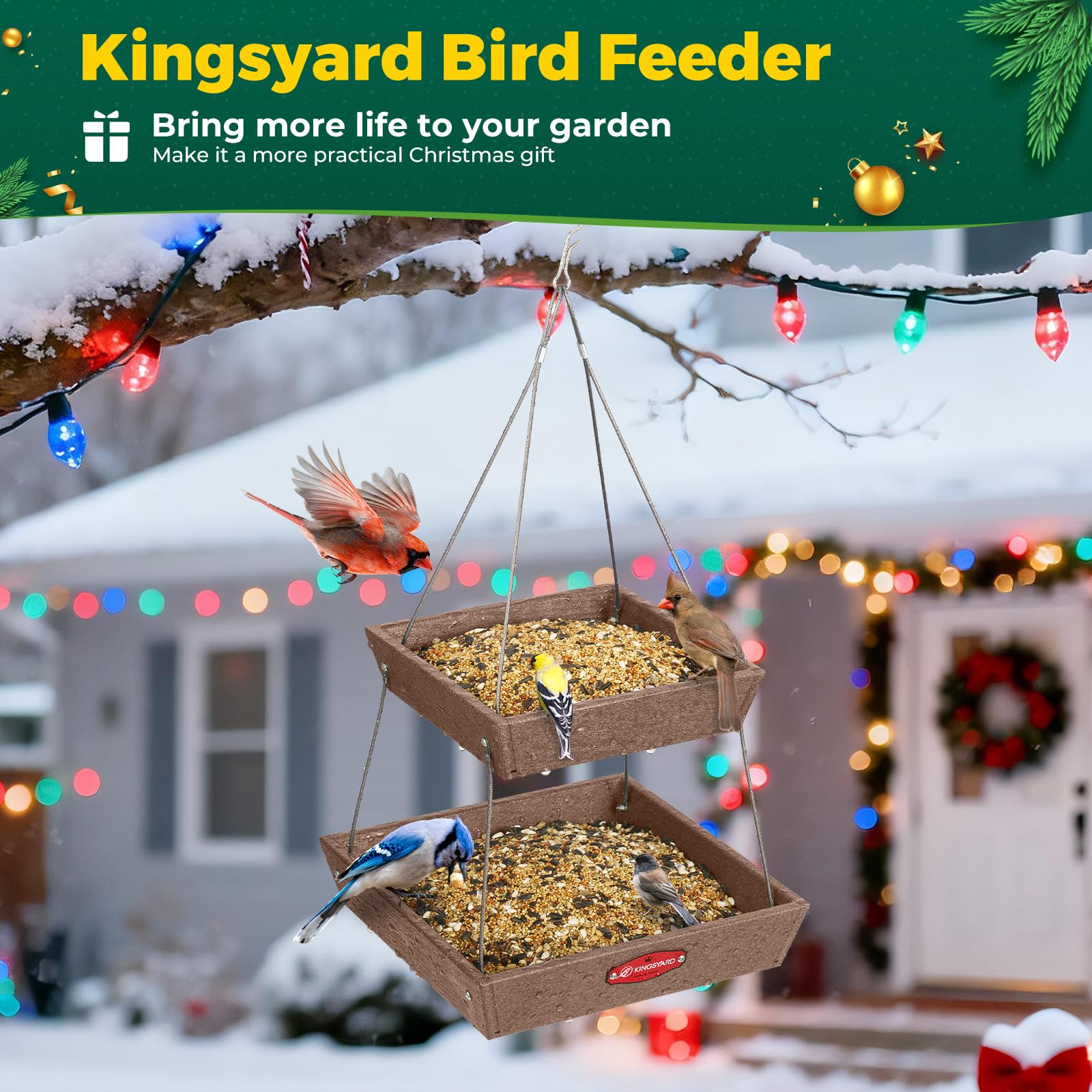 Kingsyard dual-tray design keeps seeds dry with metal mesh bottom.