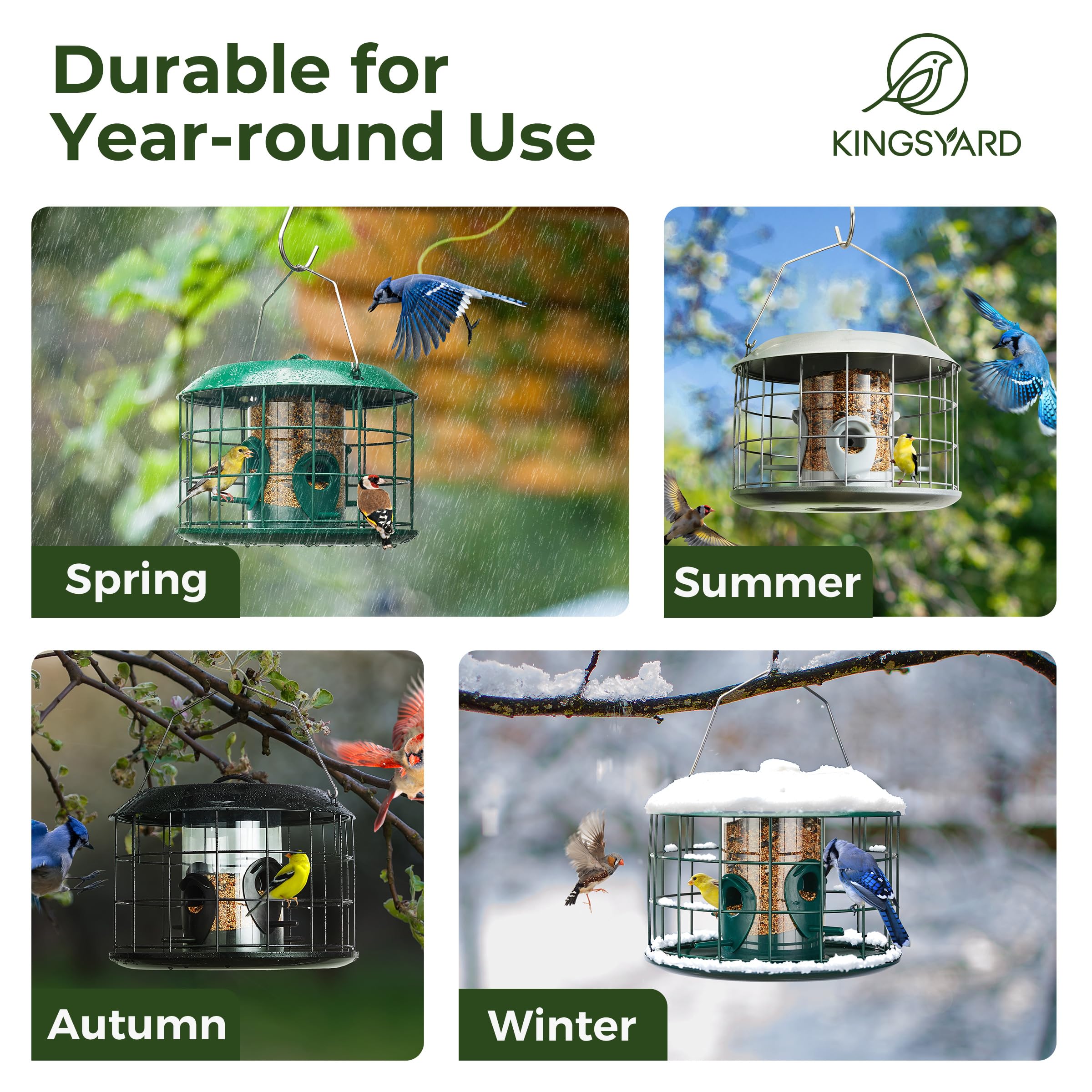 Kingsyard 1.5 lb capacity bird feeder holds mixed seeds for multiple species