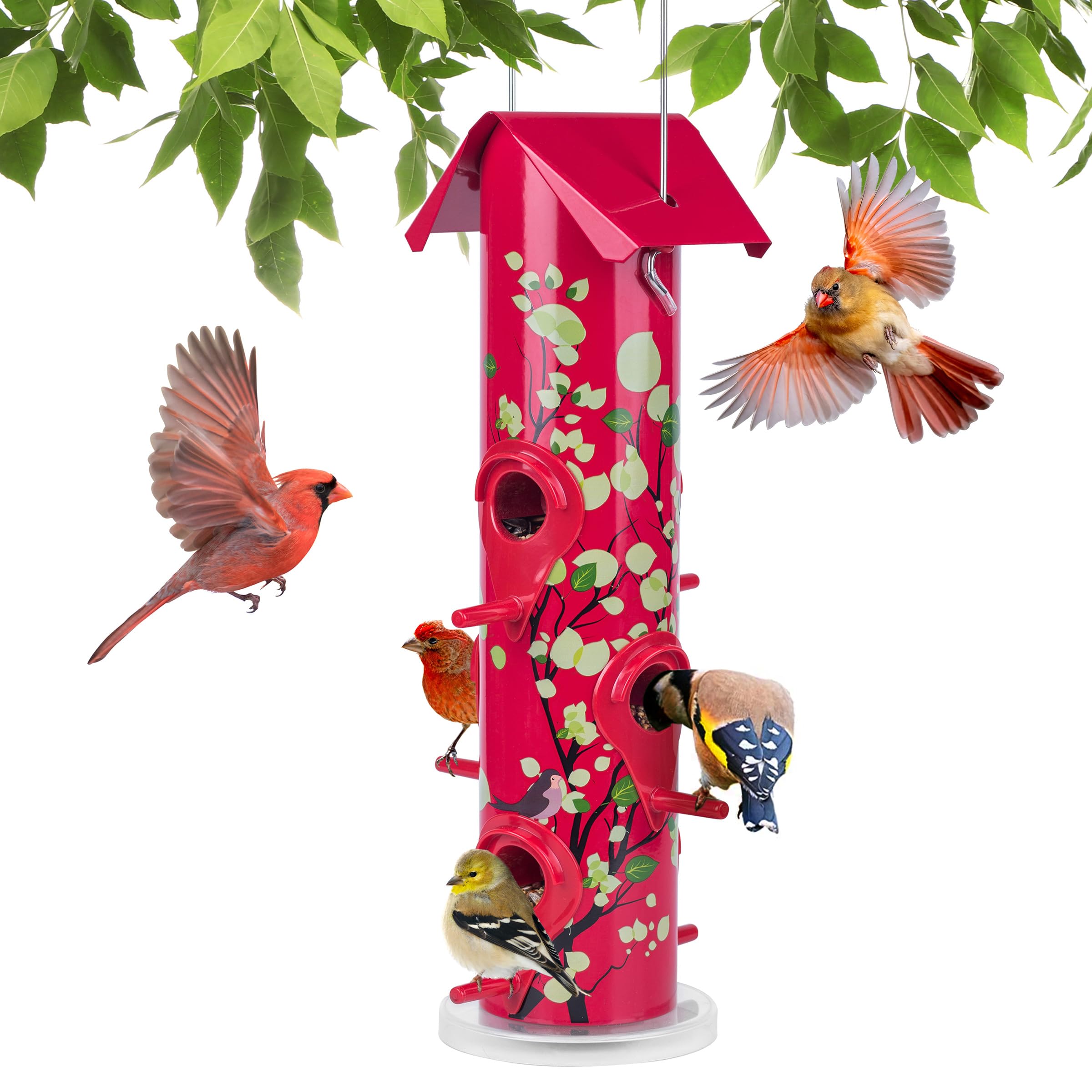 Kingsyard metal bird feeder for outdoors with six ports attracts multiple birds