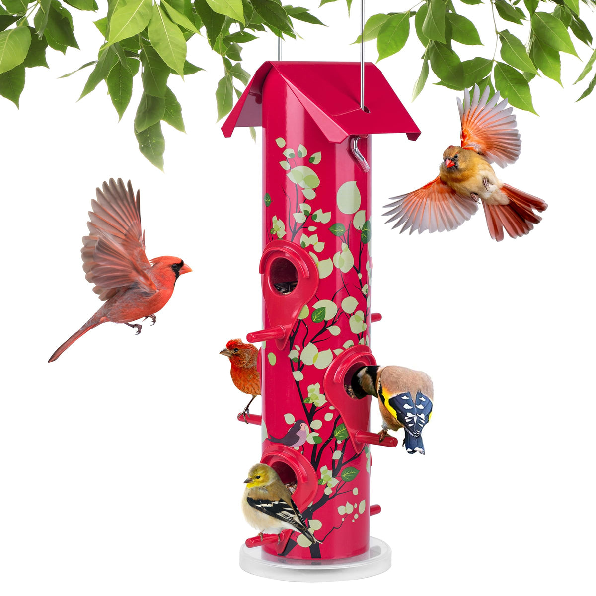Kingsyard metal bird feeder for outdoors with six ports attracts multiple birds