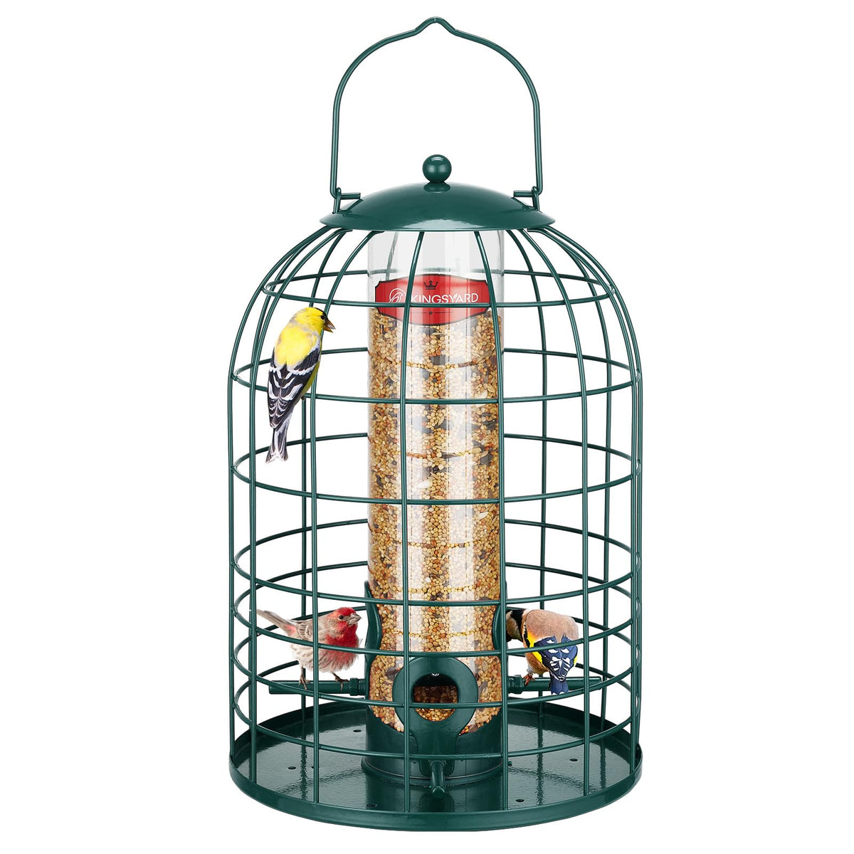 Kingsyard metal bird feeder top view showing sturdy cage and design.
