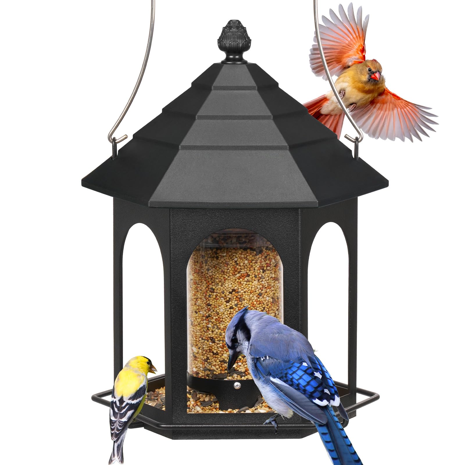 Kingsyard metal bird feeder outdoors hanging with durable rust-resistant frame and perches