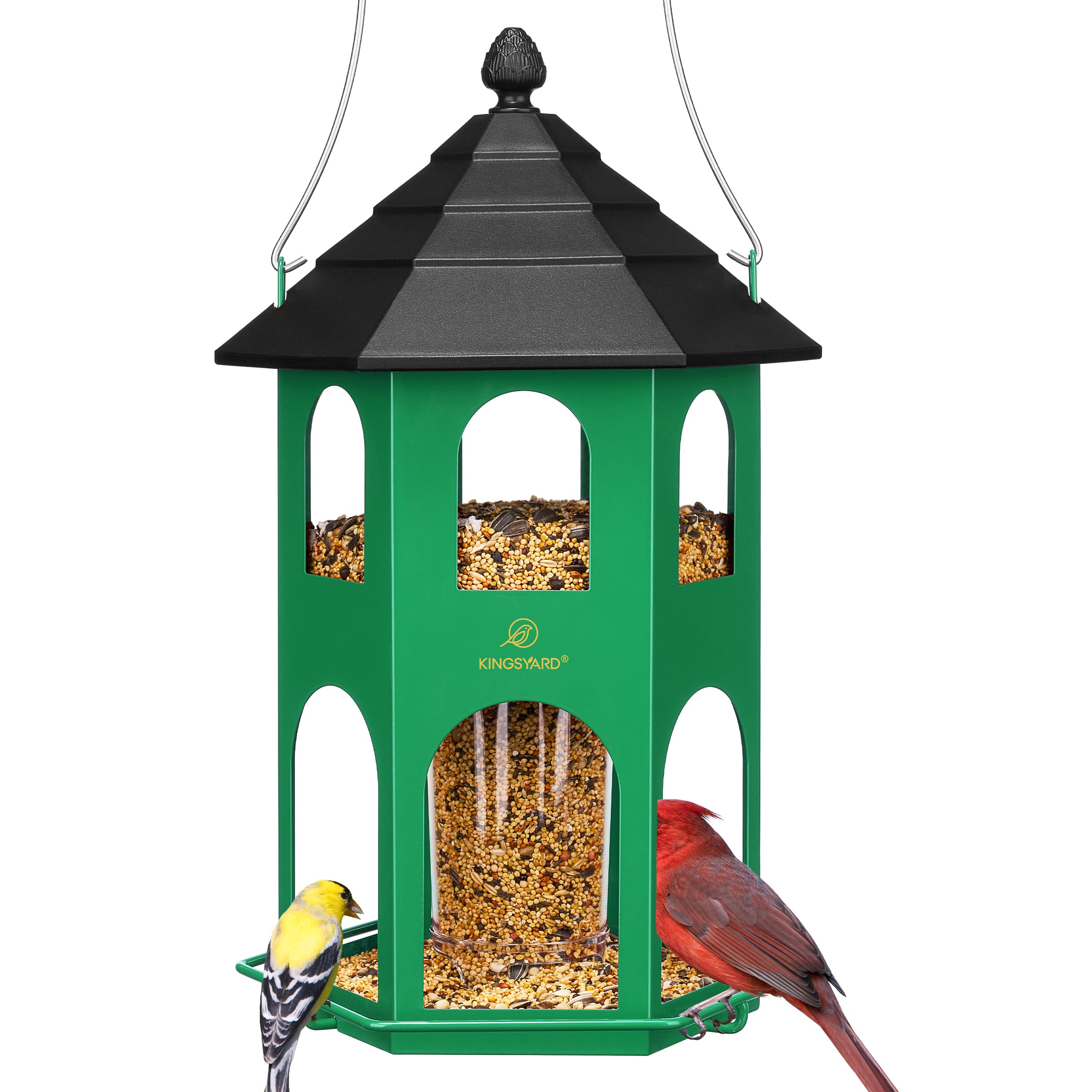 Kingsyard metal bird feeder for outdoor hanging with chew-proof, rust-resistant durability.