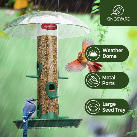 Kingsyard metal bird feeder removable tray enables quick refills and easy cleaning.
