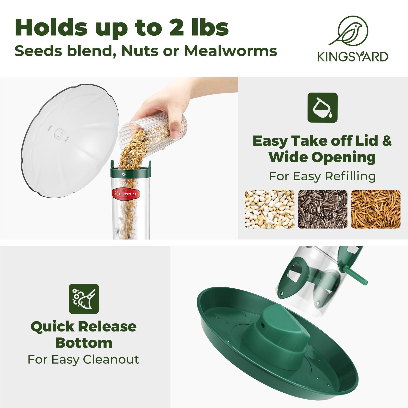 Kingsyard weatherproof metal feeder resists rust for year-round outdoor use.