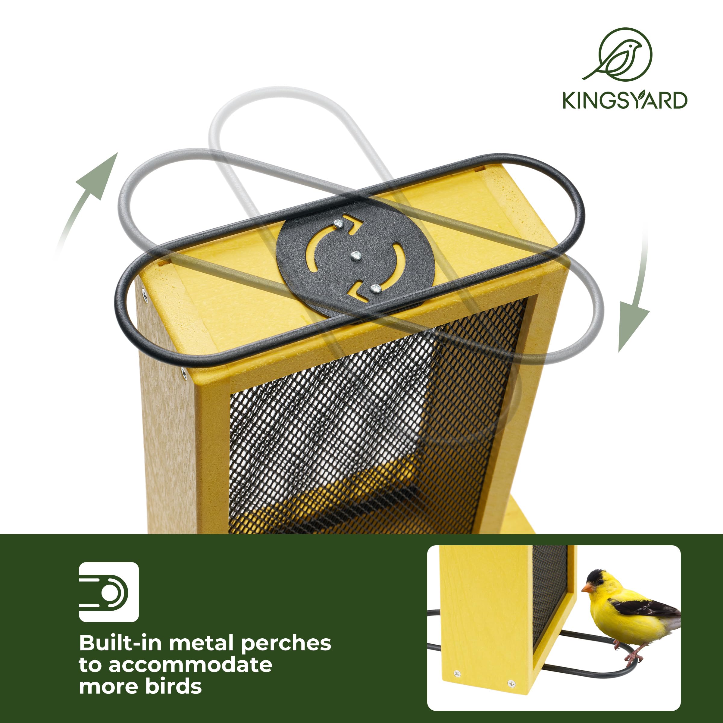 Kingsyard metal mesh bird feeder showing clinging bird feeding from mesh