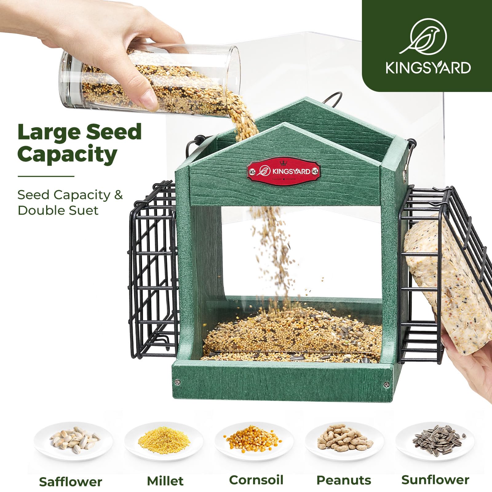 Kingsyard metal mesh tray helps keep seeds accessible and reduces spillage.