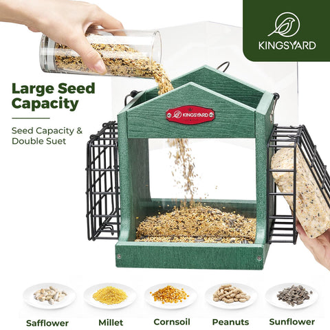 Kingsyard metal mesh tray helps keep seeds accessible and reduces spillage.