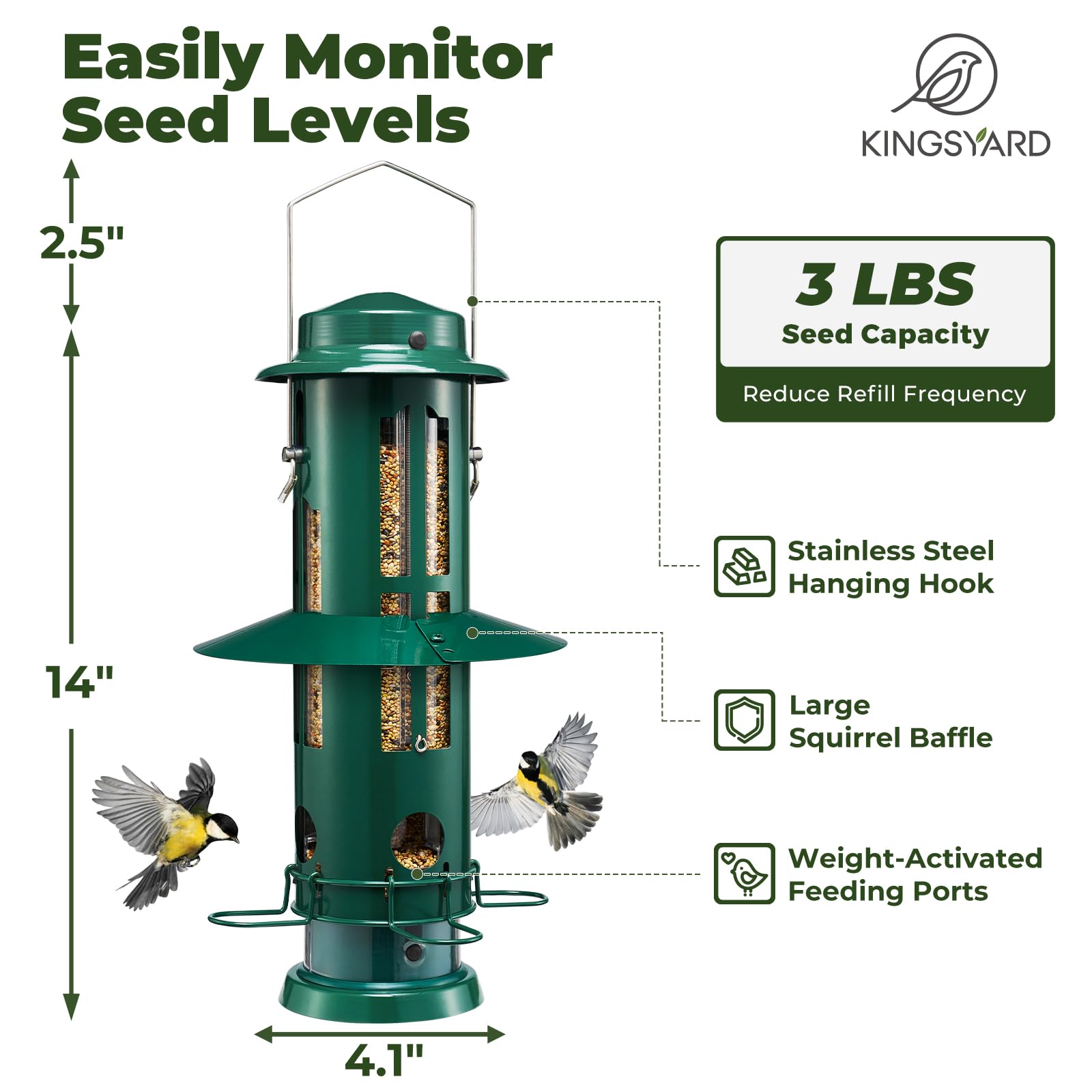 Kingsyard metal wild bird feeder with anti-rust coating for year-round outdoor use.