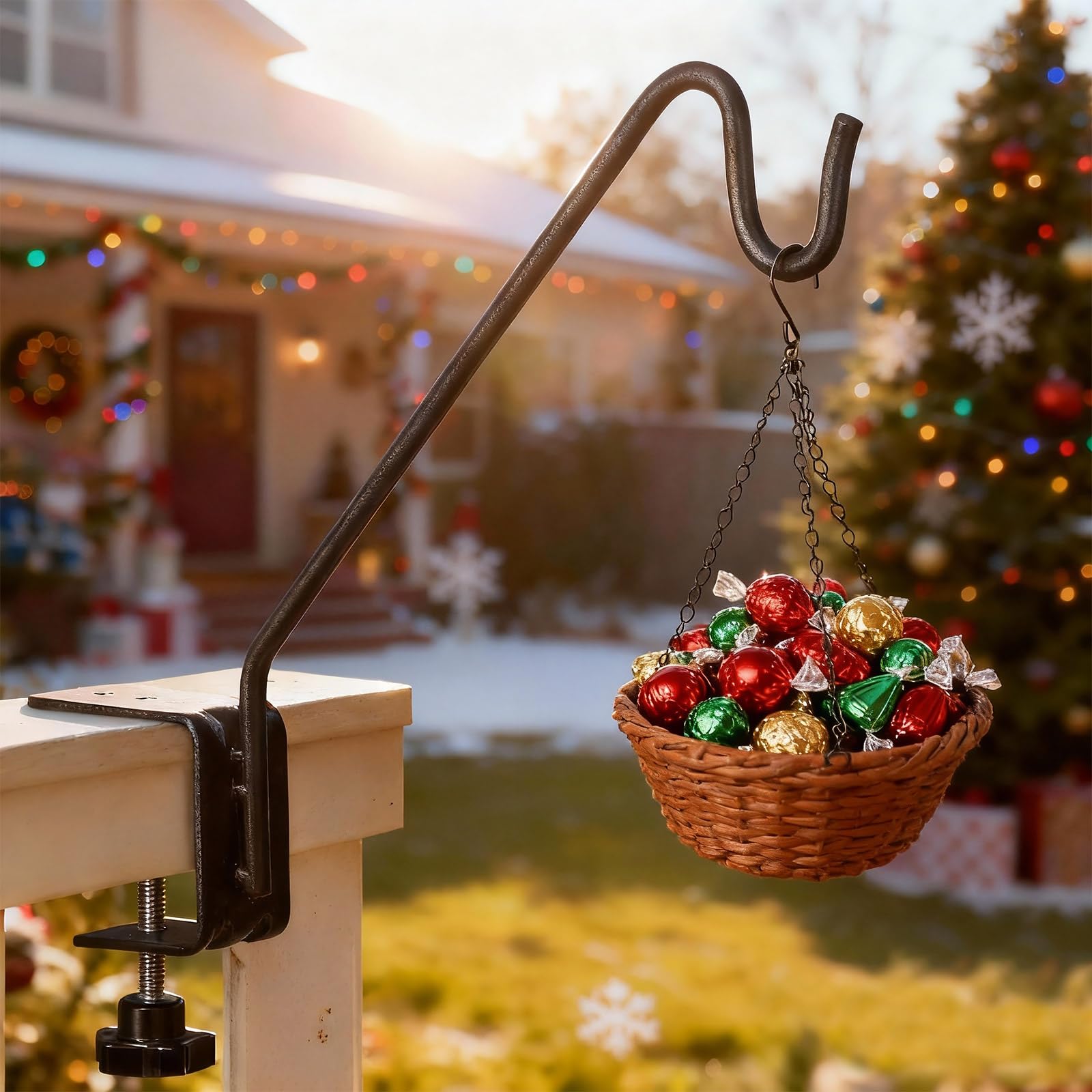 Kingsyard Middium deck hook holds wind chimes for a gentle outdoor sound.