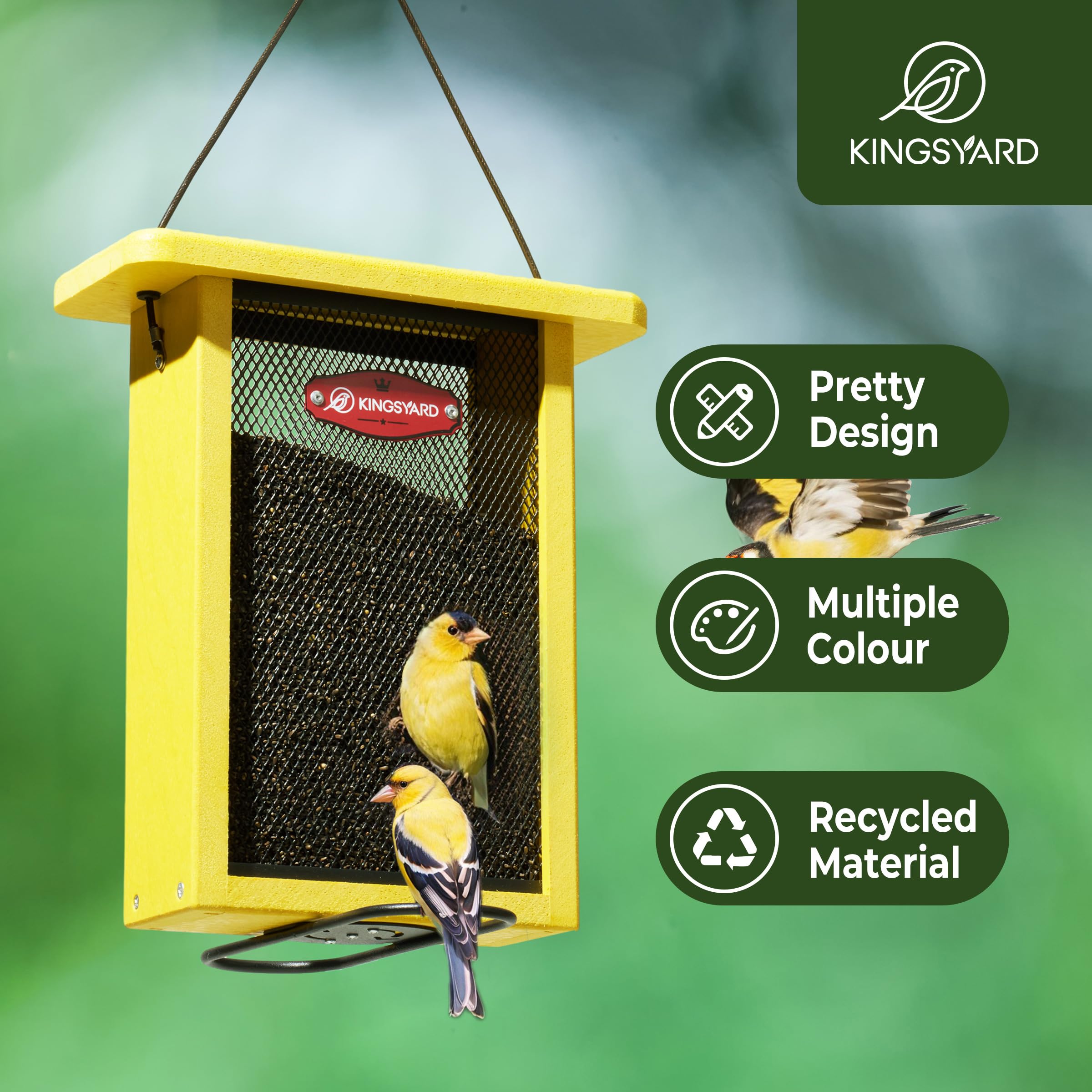 Kingsyard Nyjer seed feeder designed to minimize spills and waste