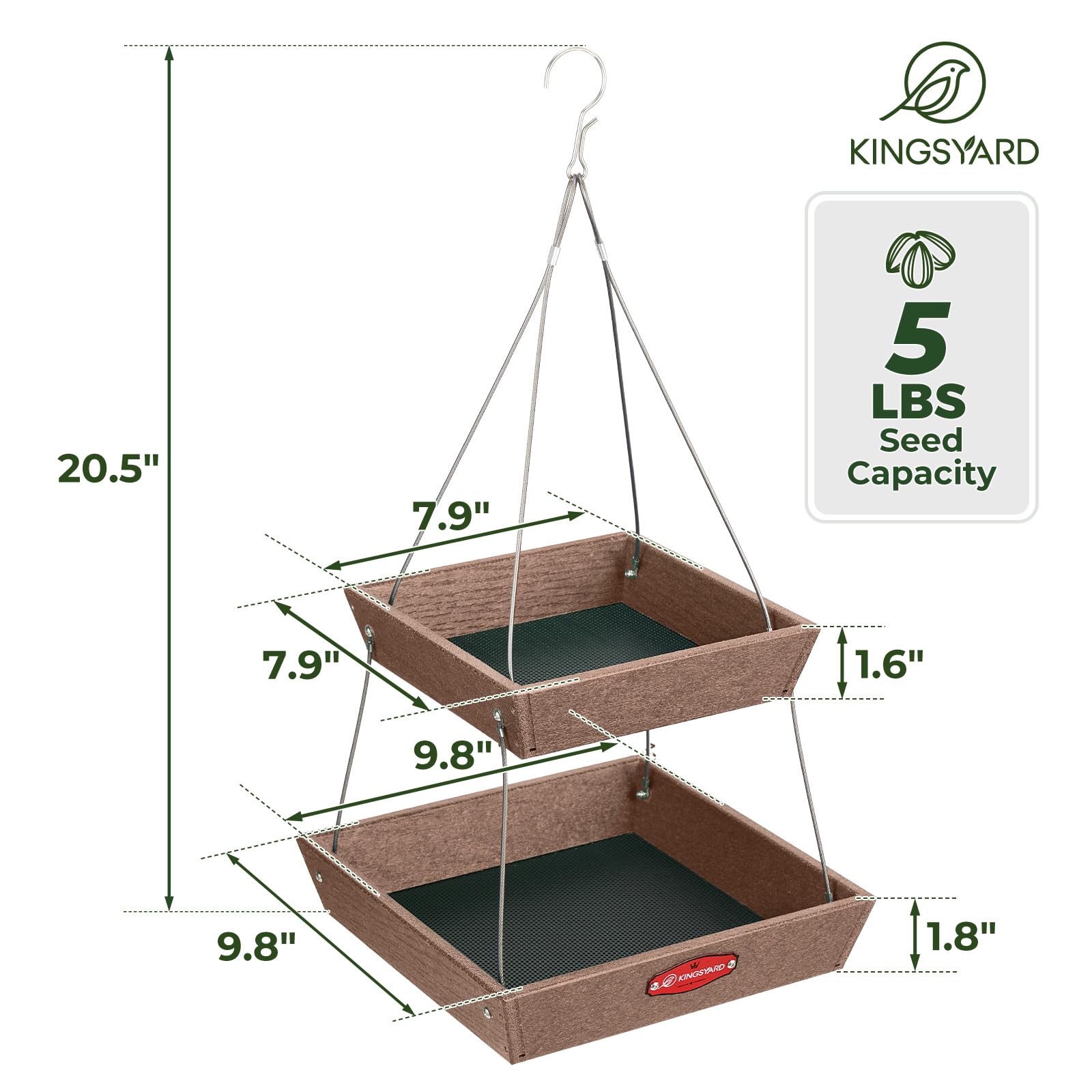 Kingsyard outdoor bird feeder hanging with four chains for stable feeding.