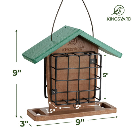 Kingsyard double suet cages attract woodpeckers, chickadees, finches, and titmice at your window or patio.