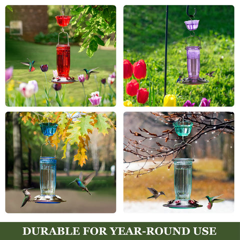 Kingsyard purple glass hummingbird feeder enhances garden color