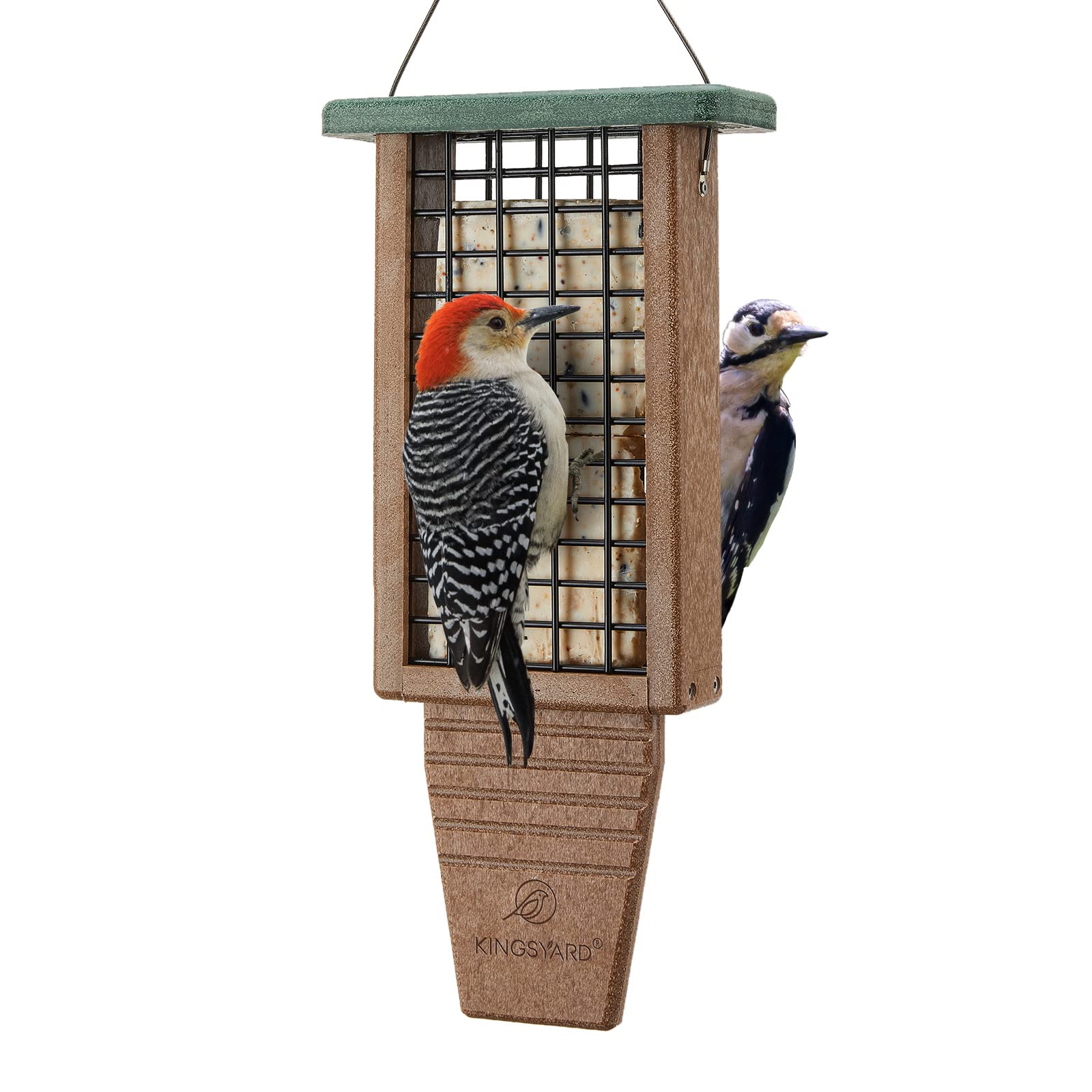 Kingsyard recycled plastic suet feeder front view, with easy top-fill for quick refills.