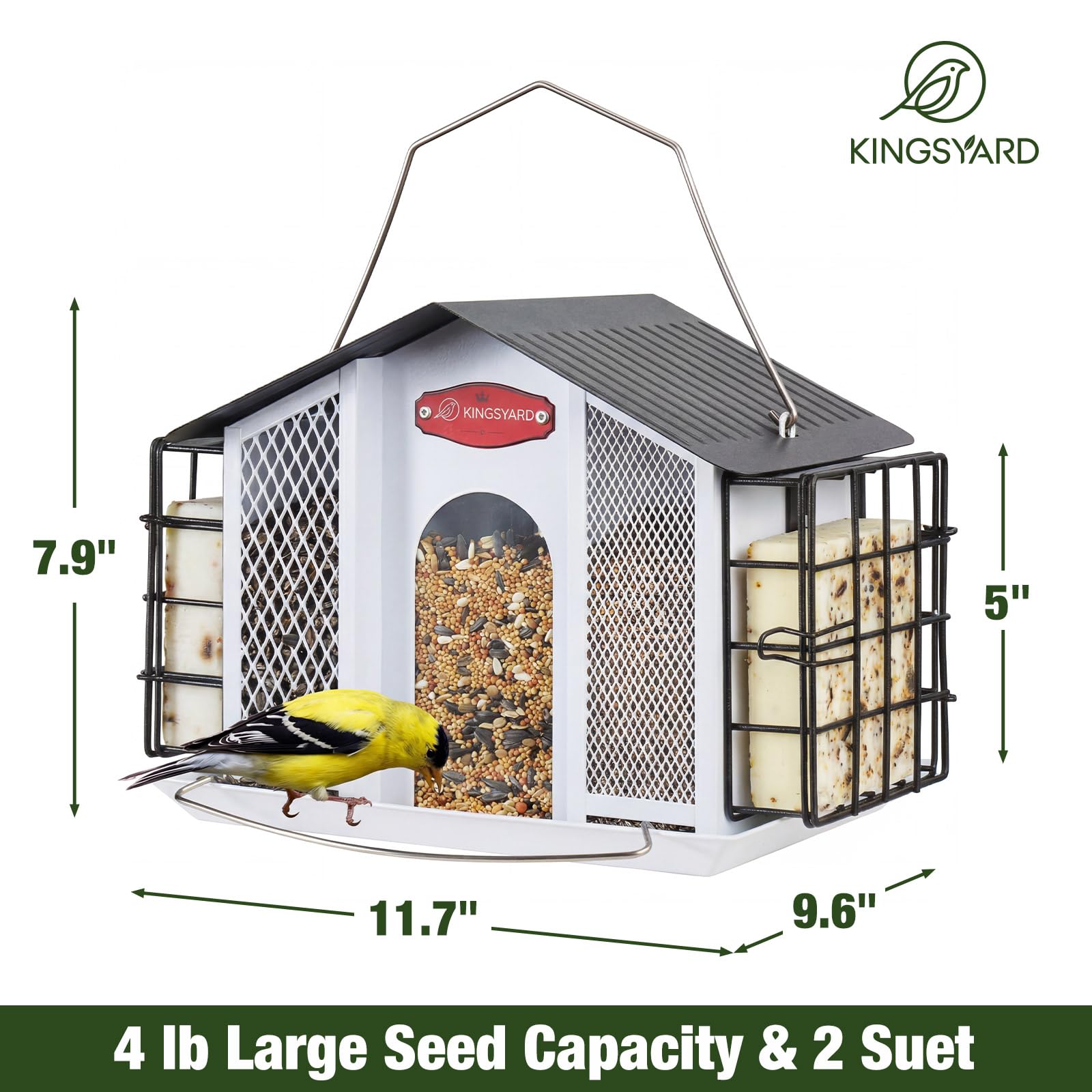 Kingsyard feeder with removable suet cages for easy refill and cleaning.