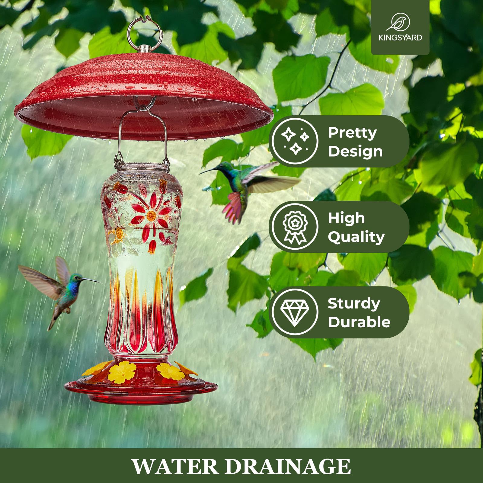 Kingsyard metal squirrel-baffle guards feeders from intrusion.