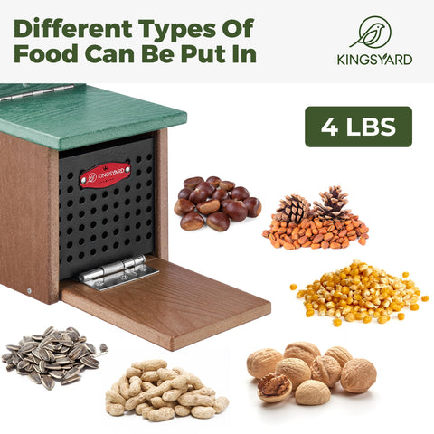Extended front platform lets squirrels dine comfortably on the Kingsyard feeder
